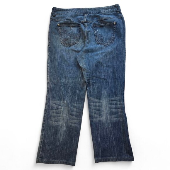 Lane Bryant Womens Size 20 Blue Distressed Denim Jeans Embroidered Pockets - Picture 4 of 16
